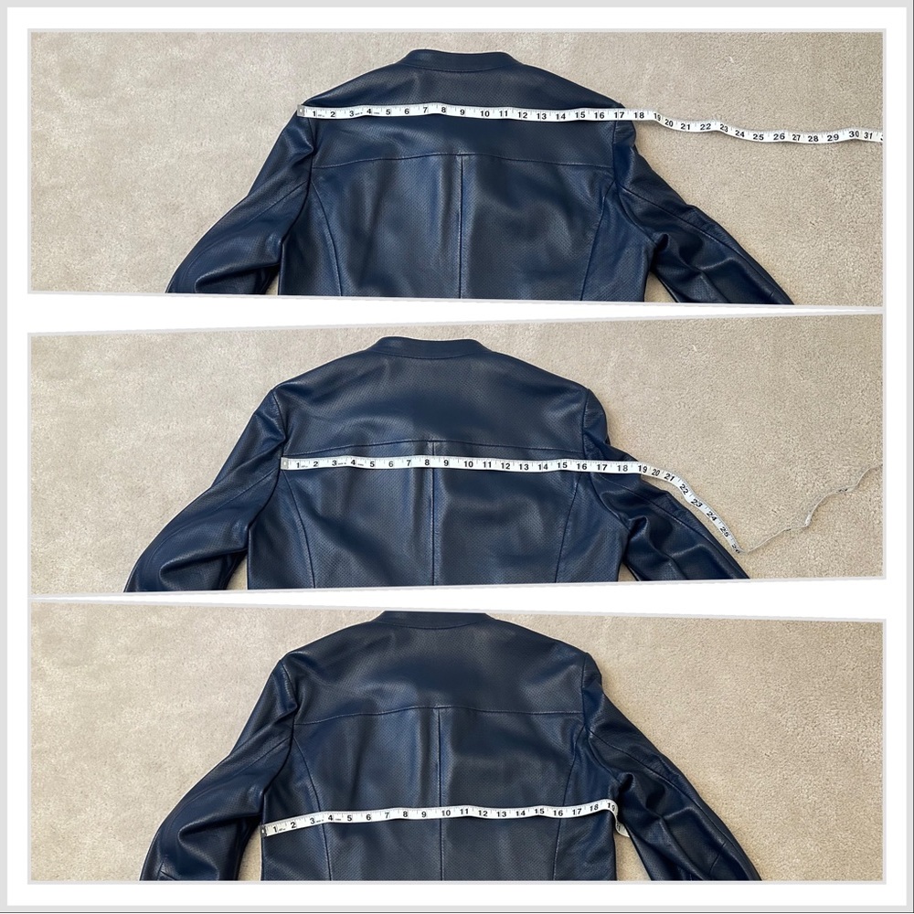 Cropped, indigo blue, perforated leather jacket - Picture 8 of 16